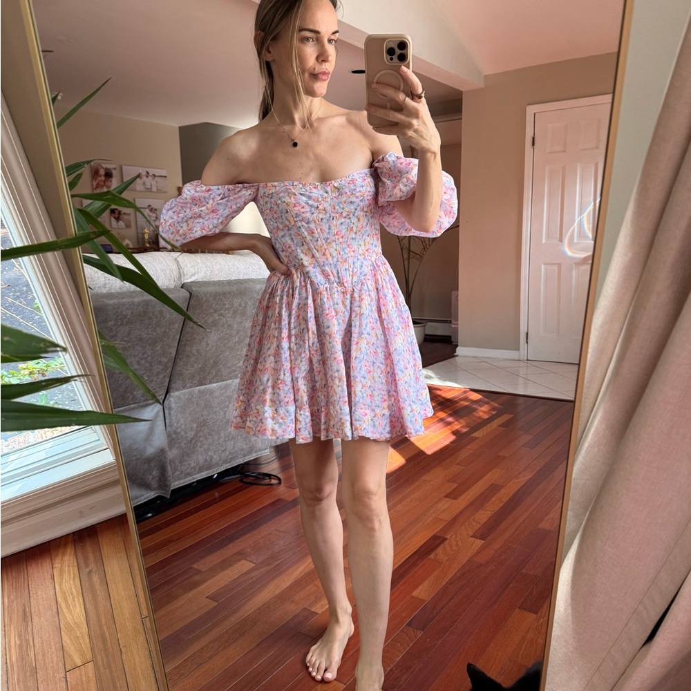 Bardot Pink Floral Off-Shoulder Mini Dress